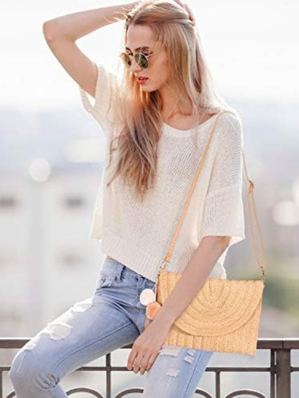 Straw Purses for Women Straw Clutch Crossbody Bag Summer Beach Shoulder Bag Wove - Picture 4 of 7